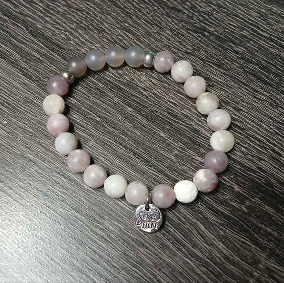 Amethyst & Natural Stone Beaded Bracelet - Designer Six N Stone - Picture 2 of 13